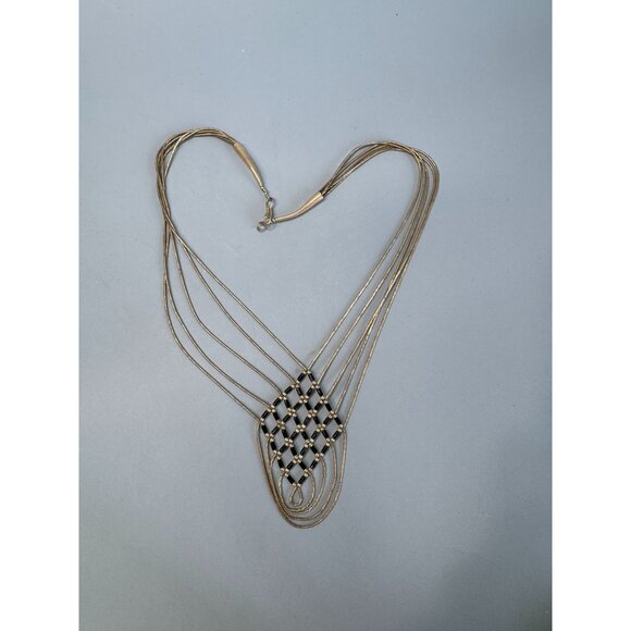 Native American Black Onyx Liquid Sterling Silver Heshi Beaded Necklace  16" - Picture 9 of 12